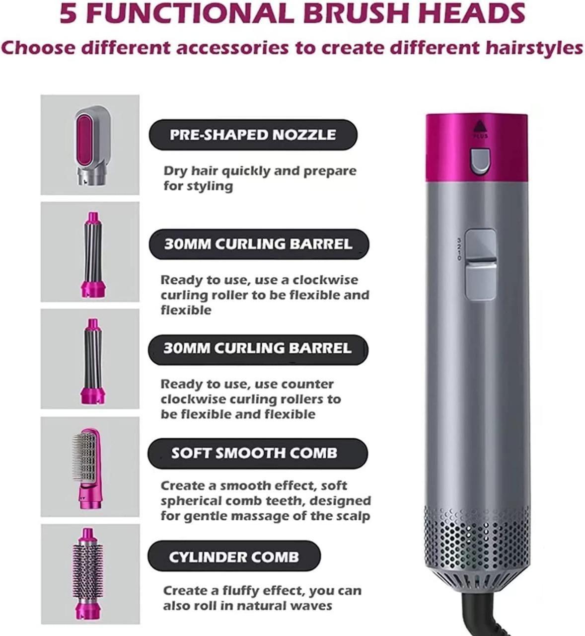5-in-1 Multifunctional Hair Dryer & Styler with Auto Curler | Ionic Hot Air Brush for Smooth, Voluminous Hair