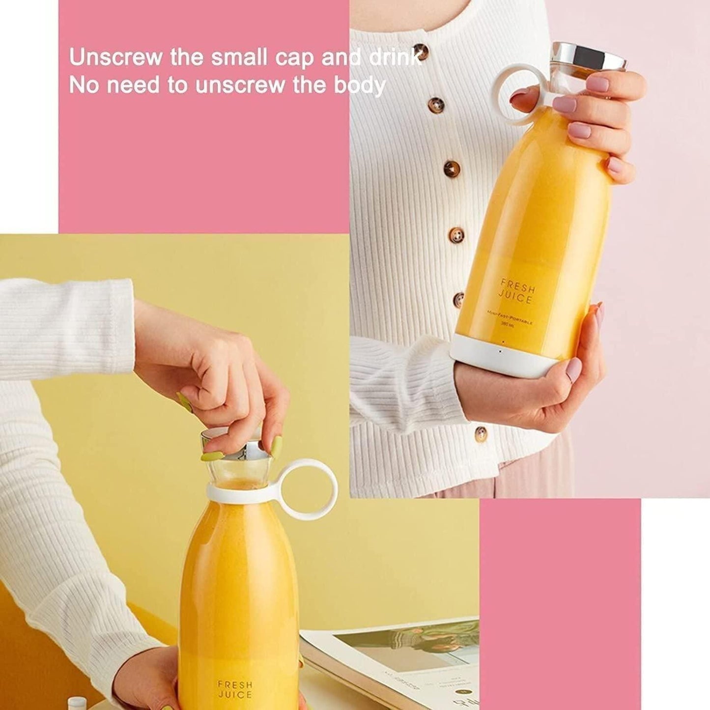 Electric Portable Mini Juicer Bottle – USB Rechargeable Smoothie Blender for Home & Travel
